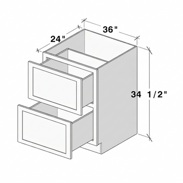 European White Oak - 36"W 2 Drawer Base Cabinet
