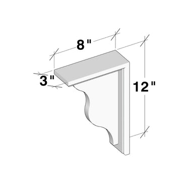 White Shaker - 3"W x 12"H Corbel