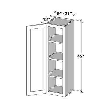 White Shaker - 9"W x 42"H Single Door Wall Cabinet