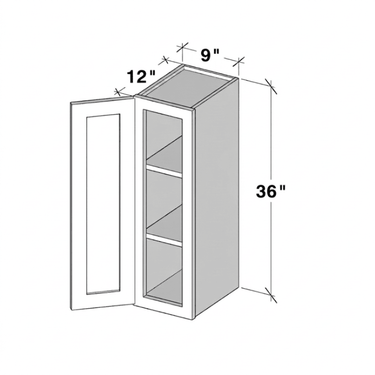 Pearl White - 9"W x 36"H Single Door Wall Cabinet