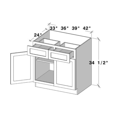 White Shaker - 33"W 2 Door 2 Drawer Base Cabinet