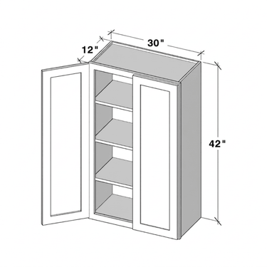 Pearl White - 30"W x 42"H Double Doors Wall Cabinet