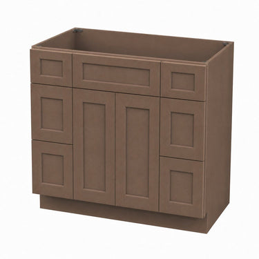 Stone Taupe Shaker - 48"W 2 Doors 6 Drawers Vanity Base Cabinet