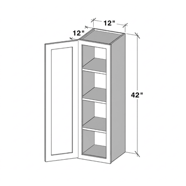 Pearl White - 12"W x 42"H Single Door Wall Cabinet