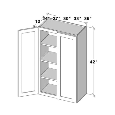 White Shaker - 24"W x 42"H Double Doors Wall Cabinet