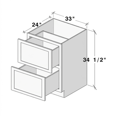 Classic White Shaker - 33"W 2 Drawer Base Cabinet