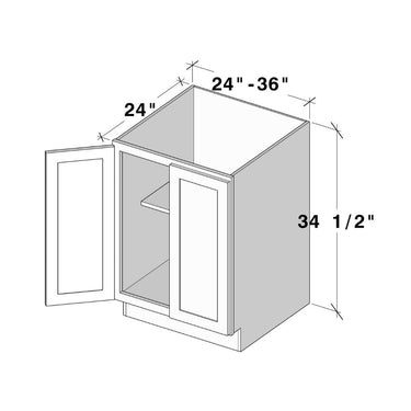 White Shaker - 24"W Full Height Double Doors Base Cabinet