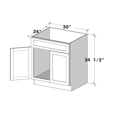 White Shaker - 30"W 2 Doors Sink Base Cabinet