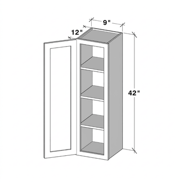 Pearl White - 9"W x 42"H Single Door Wall Cabinet