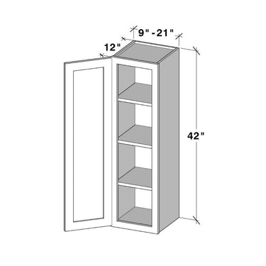White Shaker - 9"W x 42"H Single Door Wall Cabinet