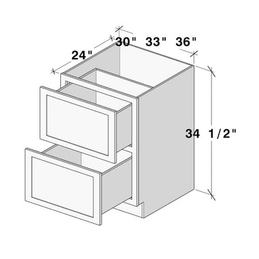 White Shaker - 30"W 2 Drawer Base Cabinet
