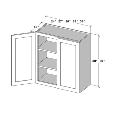 White Shaker - 24"W x 36"H Double Doors Wall Cabinet