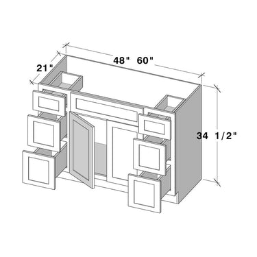 White Shaker - 48"W 2 Doors 6 Drawers Vanity Base Cabinet